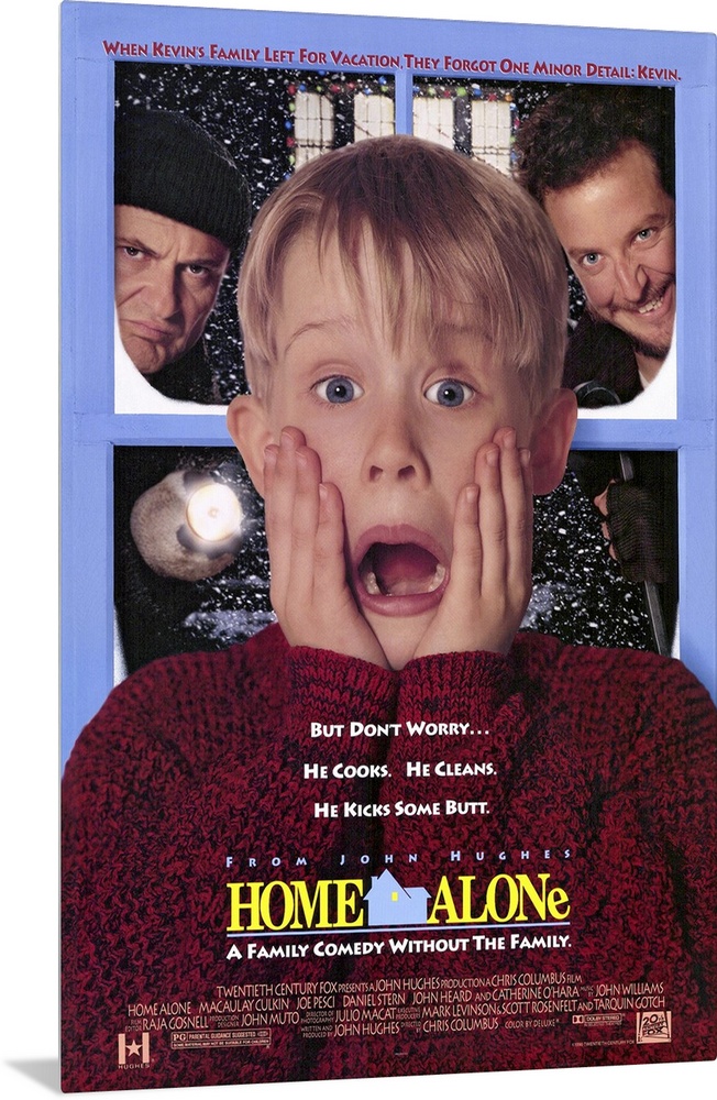 This large piece is a poster for the classic movie "Home Alone". It shows the main character Kevin front and center with h...