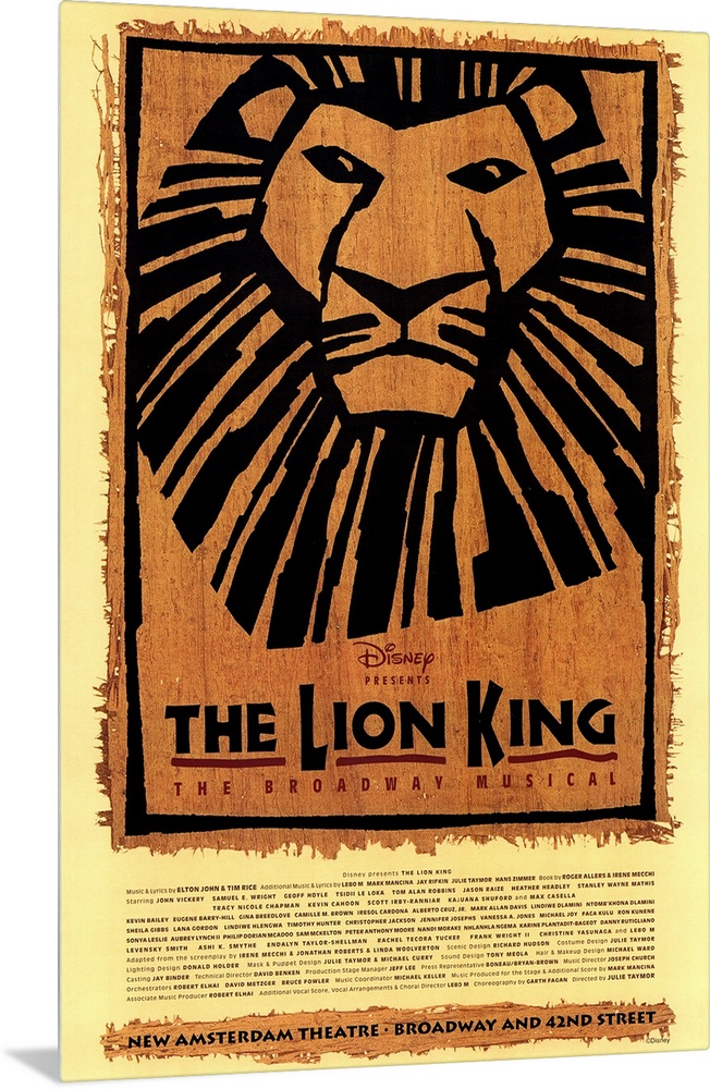 Large canvas of a poster for The Lion King on Broadway.