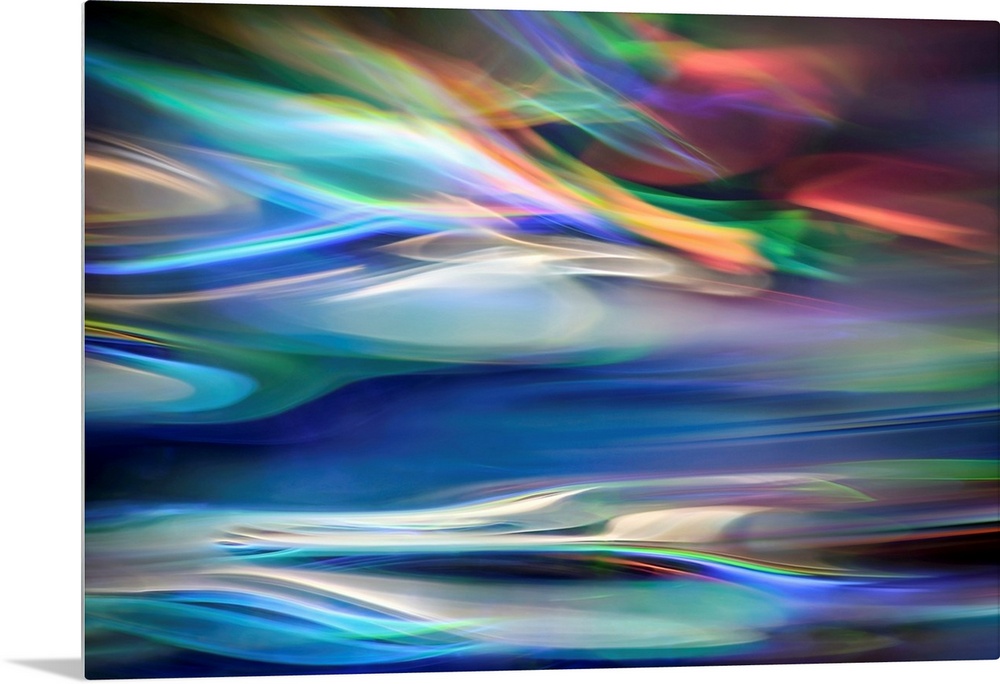 Wall art that has moving multicolored lines that are composed in an abstract fashion.