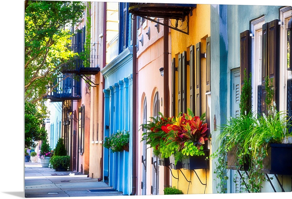 Row of Colorful Historic Houses, Rainbow Row, East Bay Street, Charleston, South Carolina