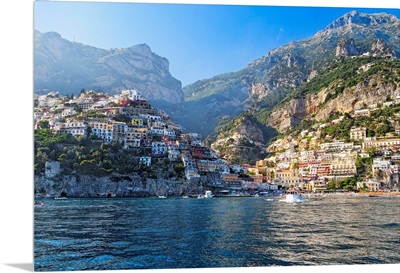 Coastal View of Positano from The Sea, Amalfi Coast, Campania, Italy