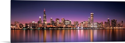Reflection of skyscrapers in a lake, Lake Michigan, Digital Composite, Chicago, Cook County, Illinois