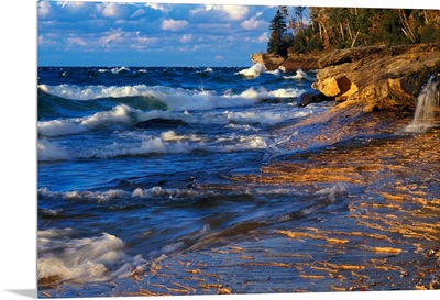 Waves Along Lake Superior Shoreline, Sunset Light, Miners Beach, Michigan