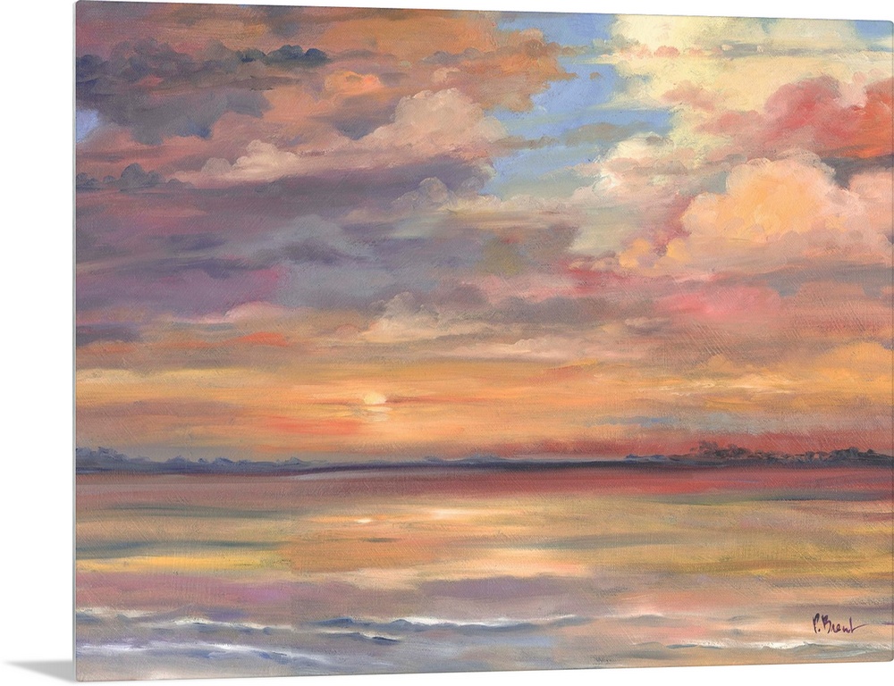 Contemporary painting of the sunset over the ocean.
