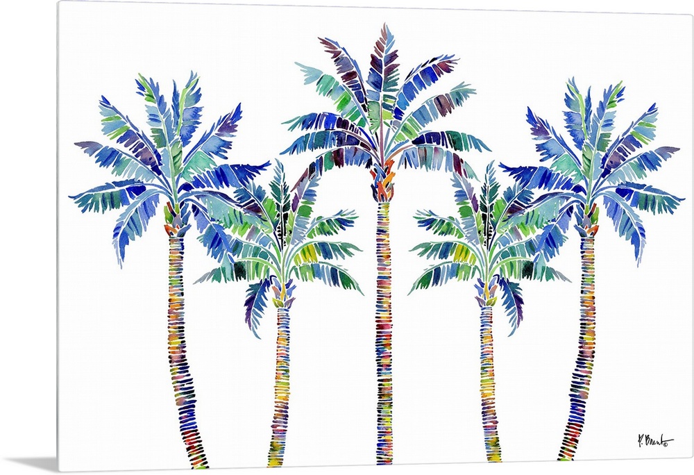 Watercolor palm tree on a white background.