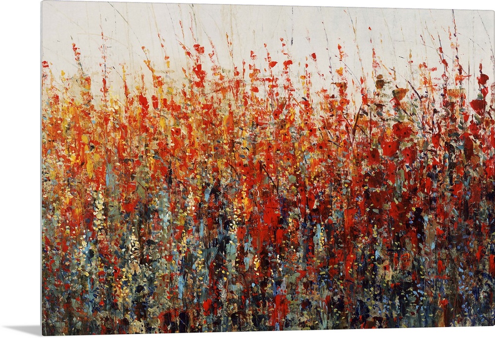 Contemporary painting of vibrant warm toned flowers.