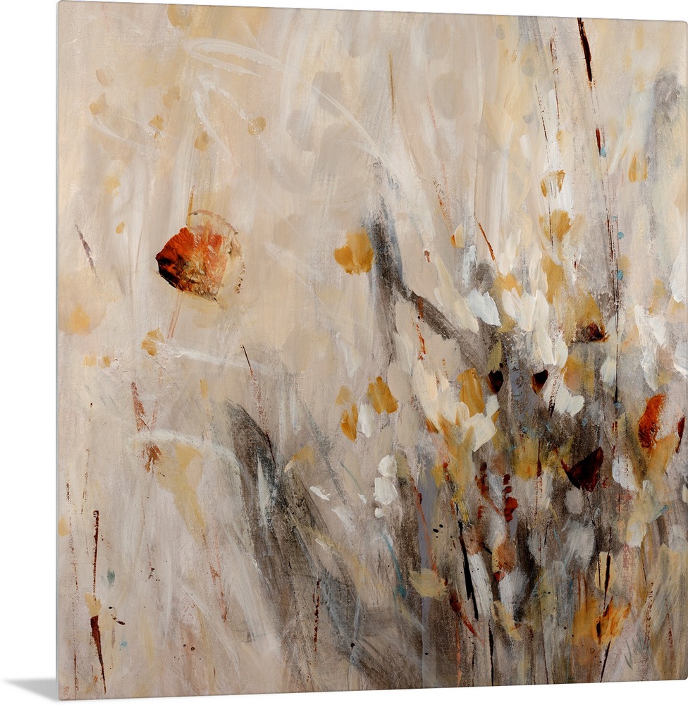 This abstract still life is a frenzy of brushstrokes capturing the gesture of stems, grass, and flower petals.