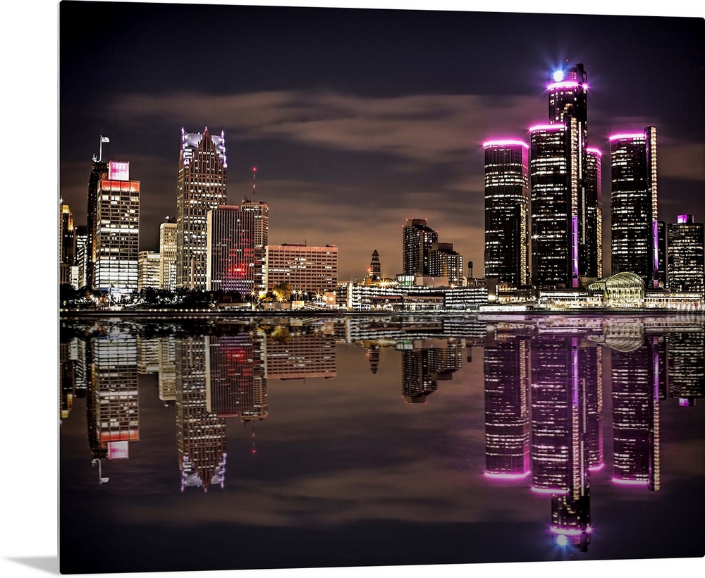 The Detroit skyline as seen from Windsor at night.