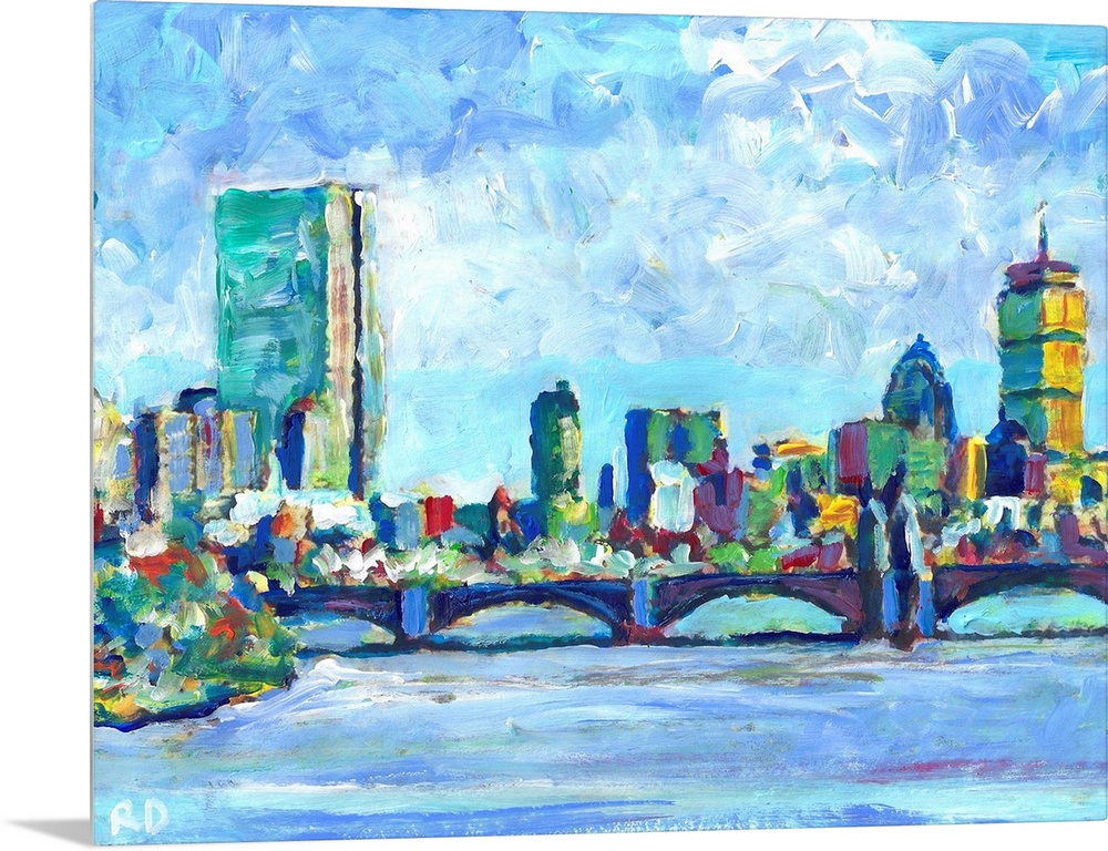 Boston Massachusetts Charles River - Back Bay painting by RD Riccoboni of New England's largest city.