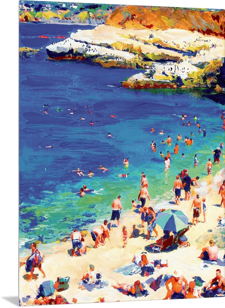 Painting of The Cove, La Jolla, in sunny San Diego, California. Bright and vibrant colors capture the heat of summer in th...