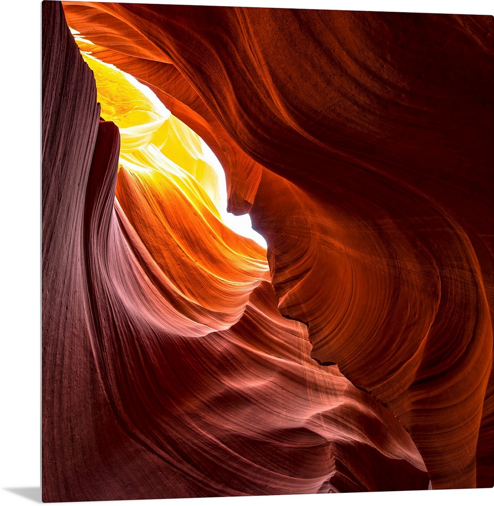 Square photograph from inside of Antelope Canyon rock formation located on the Navajo Reservation in Page, Arizona with fl...