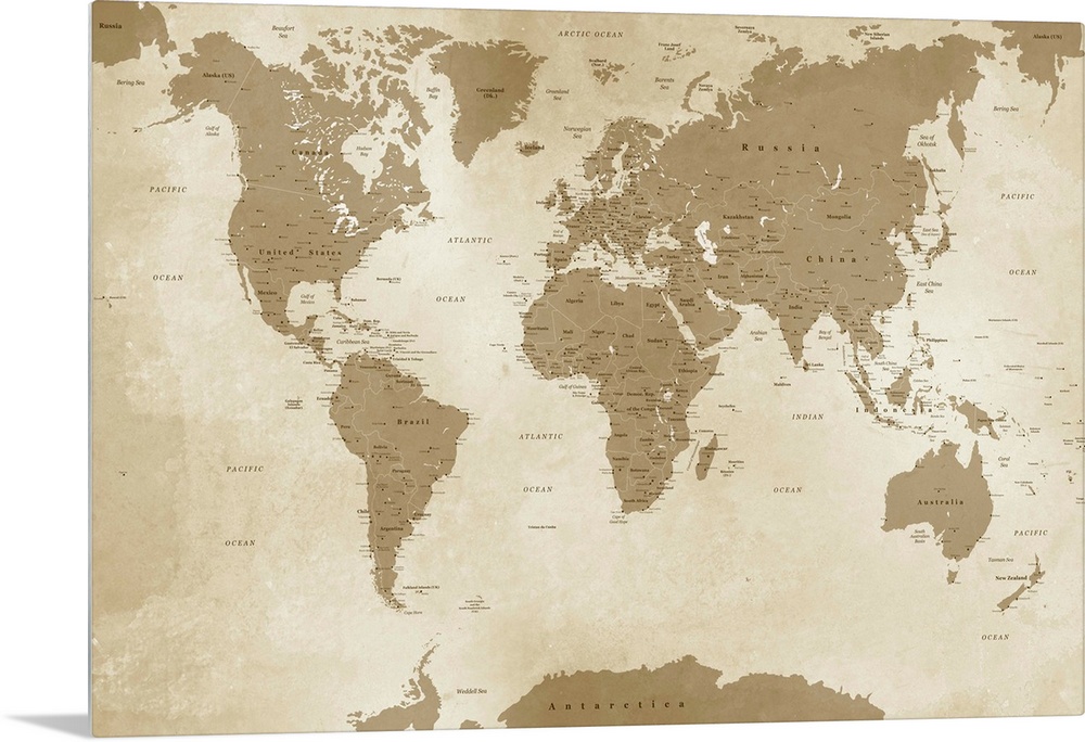 Sepia toned map of the World with an antique look.
