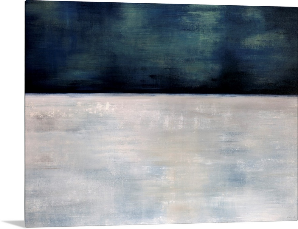 This oversize wall art is an abstract landscape painting of snow and a starless sky.