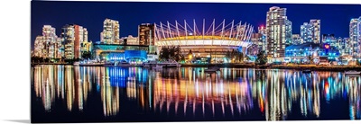 BC Place Stadium and Vancouver Skyline at Night - Panoramic