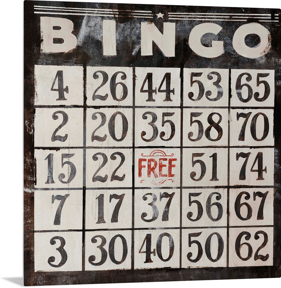 This large piece has an antique style Bingo card that takes up the entire face of artwork.