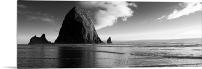 Black and White Haystack Rock, Cannon Beach, Oregon - Panoramic