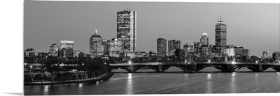 Boston City Skyline at Night, Black and White