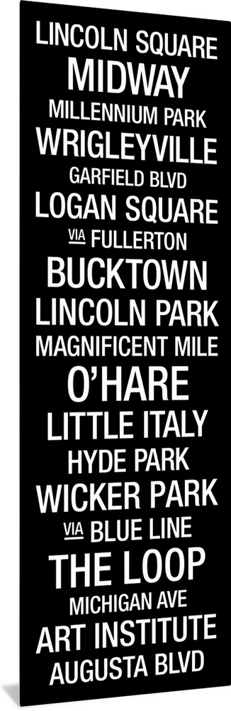 Typographic list of Chicago landmarks.