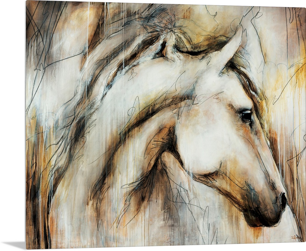 Elegant painting of a horse done in muted earth tones.