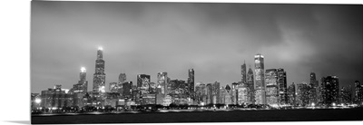 Chicago City Skyline at Dusk, Black and White
