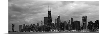 Chicago City Skyline in the Evening, Black and White