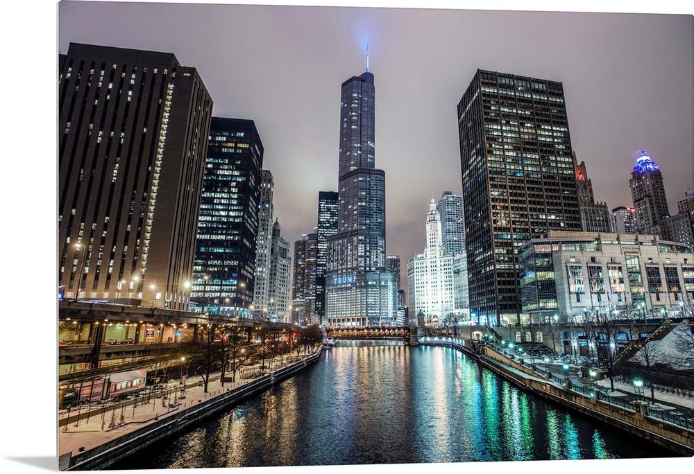 View of Trump International Hotel & Tower Chicago from the William P. Fahey Bridge over Chicago River.