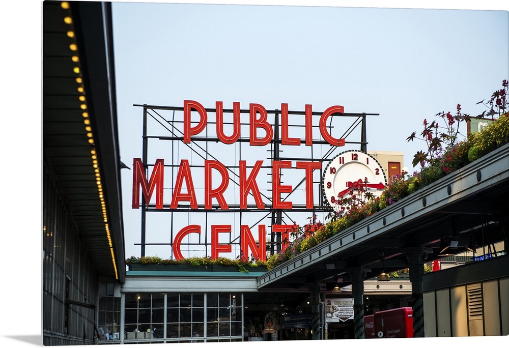 Photograph of the downtown farmers market sign at Pike Place Market in Seattle