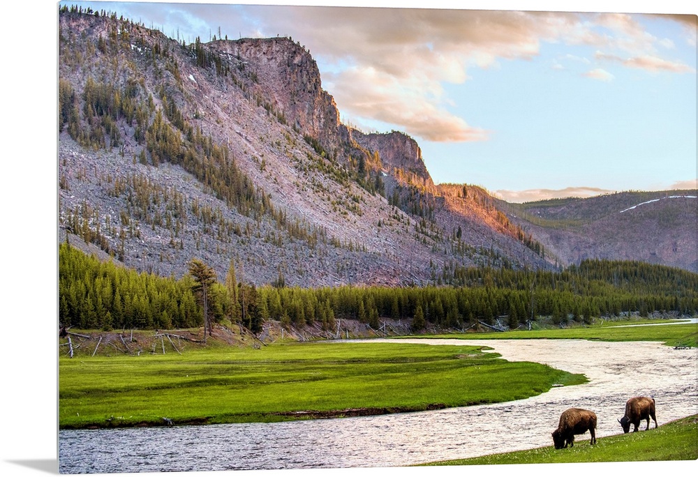 River along mountains in Yellowstone National Park.