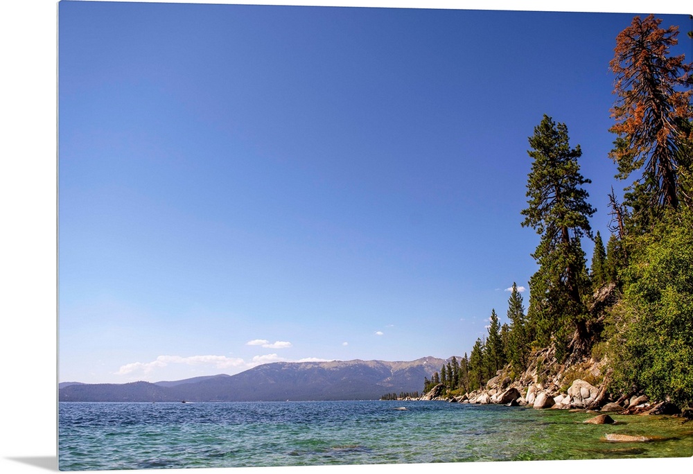 View of a the east shoreline of Lake Tahoe in California and Nevada.