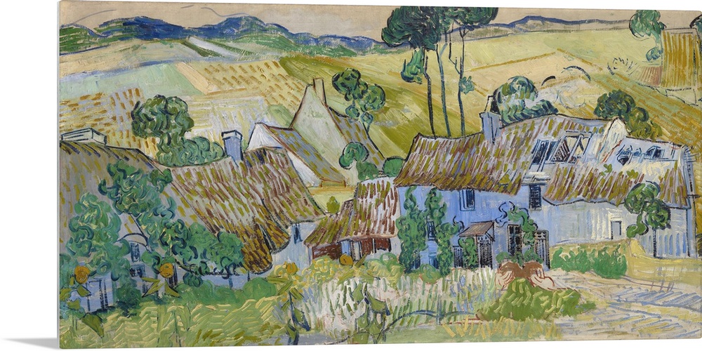 Vincent van Gogh's Farms near Auvers (1890) famous landscape painting.