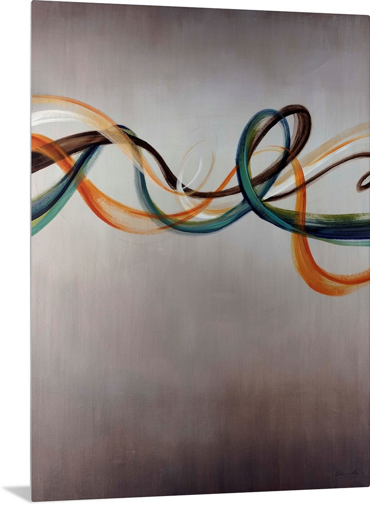 Giant abstract art displays a set of five horizontal lines blowing through the wind. Artist uses lots of curved lines to d...
