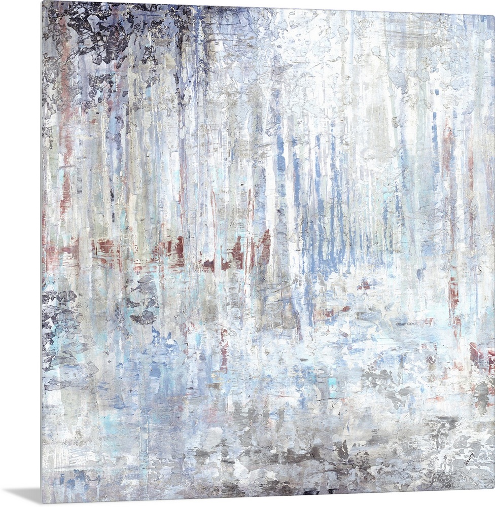 Contemporary abstract painting using muted tones of gray.