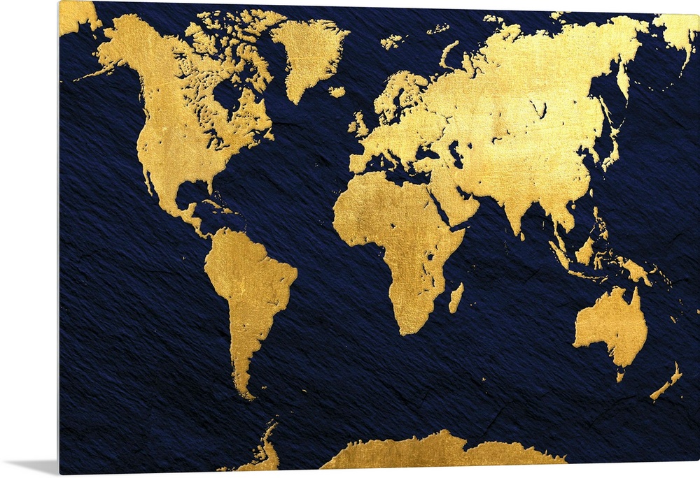 Gold and navy map of the World.