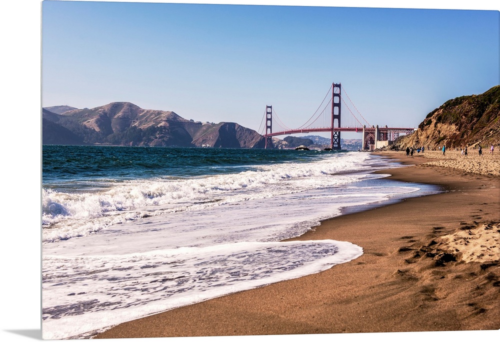 Landscape photograph of a view of the Golden Gate Bridge from the pacific coast.