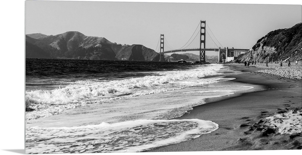 Landscape photograph of a view of the Golden Gate Bridge from the pacific coast.