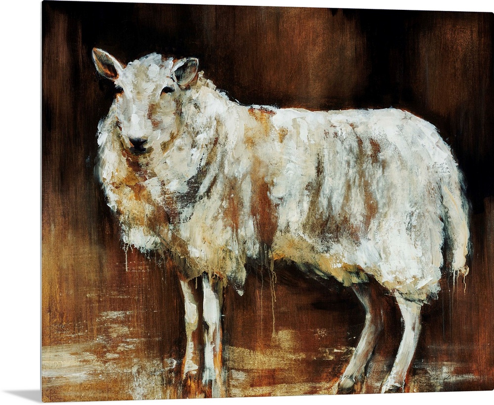 Contemporary artwork of a sheep that uses different neutral shades to give it dimension.