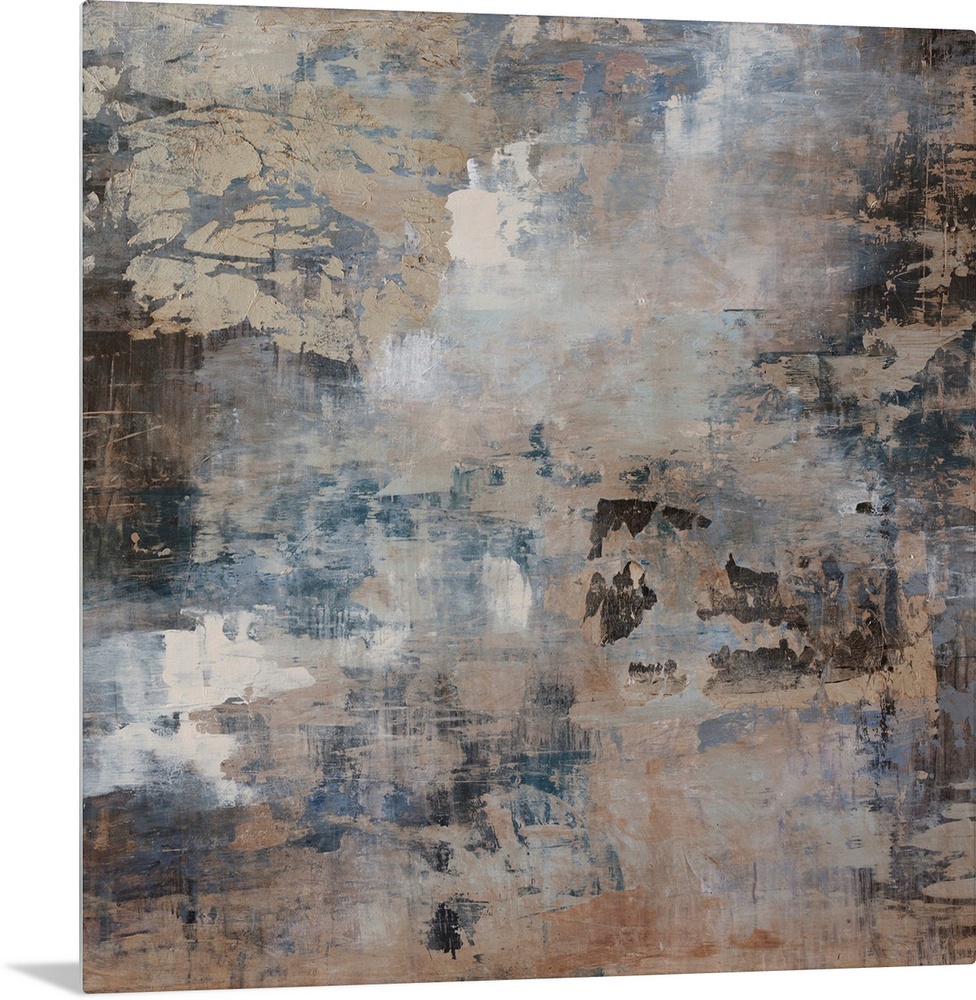 Giant abstract art composed of assorted streaks and patches of faded earth tones layered on top of each other.