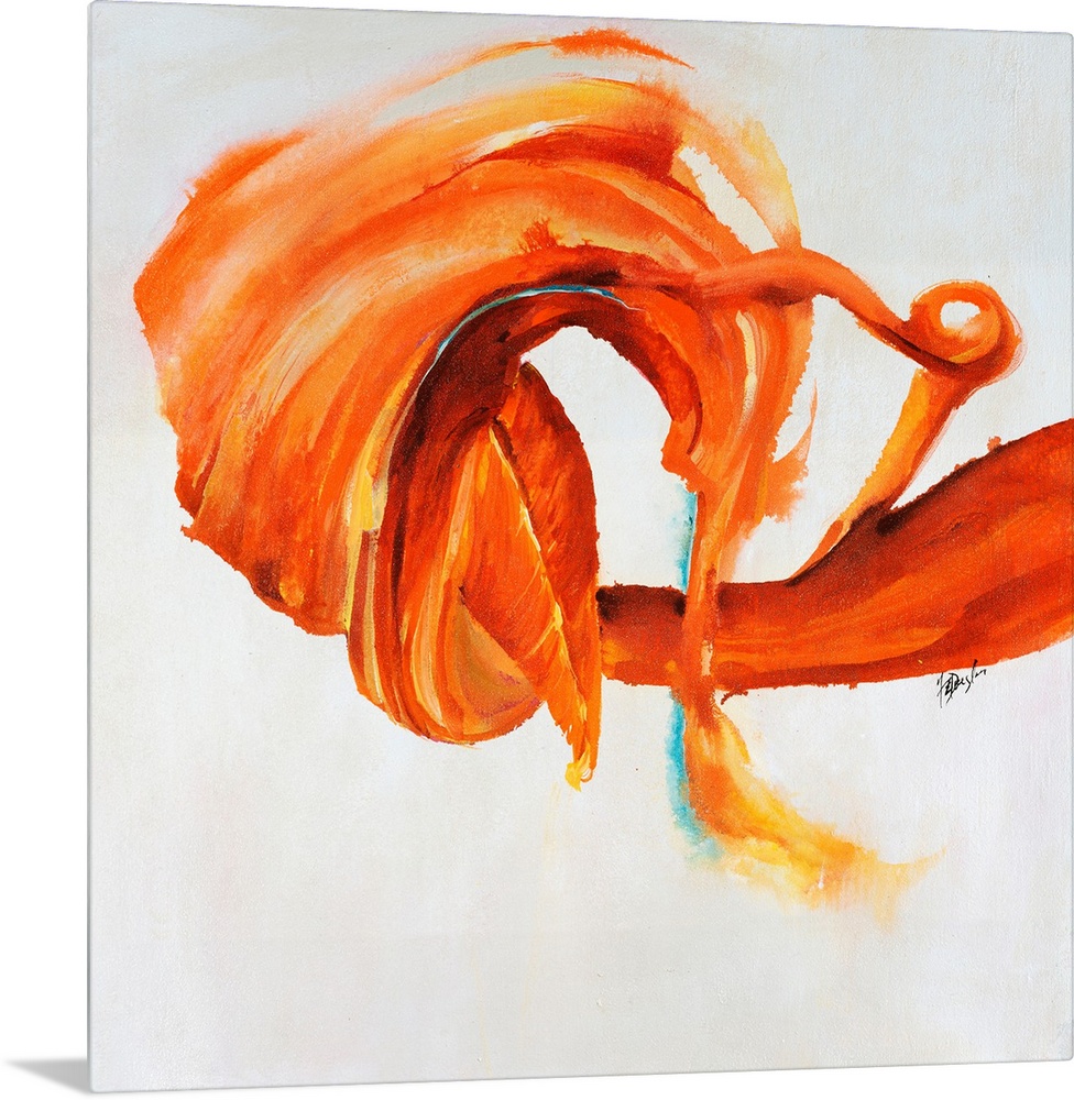 Contemporary painting of an energetic form painting in various shades from tangerine to cool orange-cream.