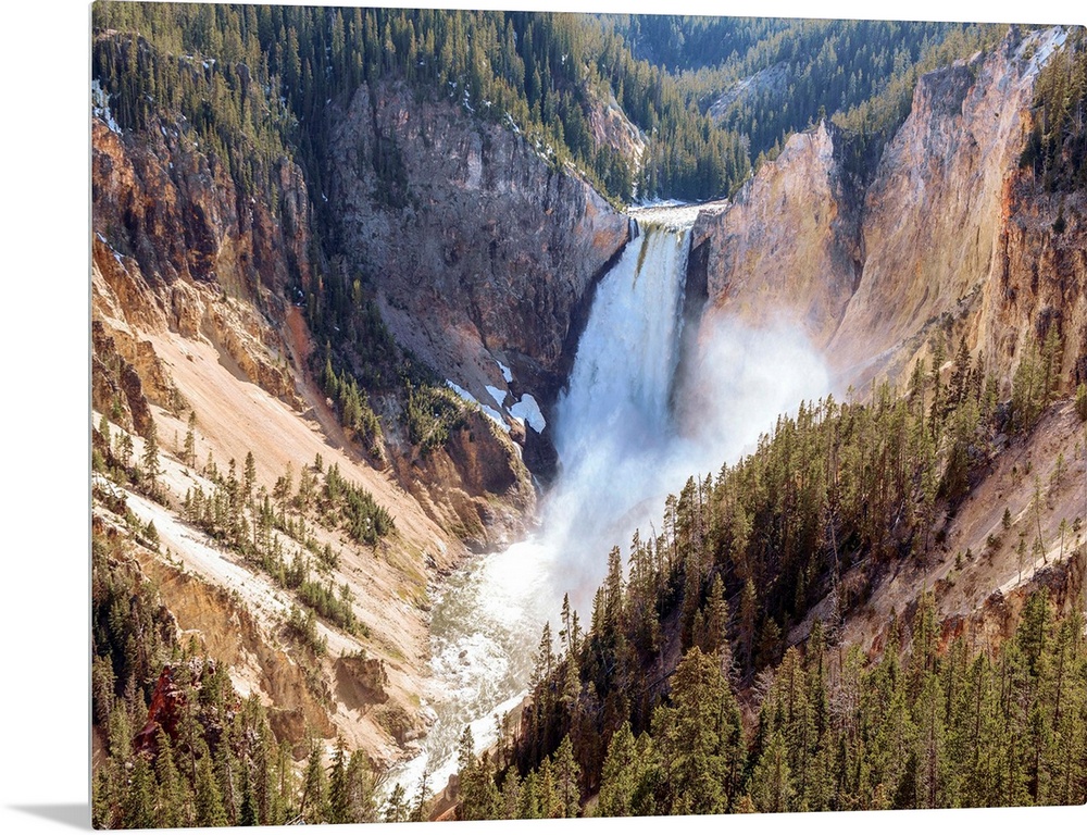 Elevated view of Lower Yellowstone Falls in Yellowstone National Park.