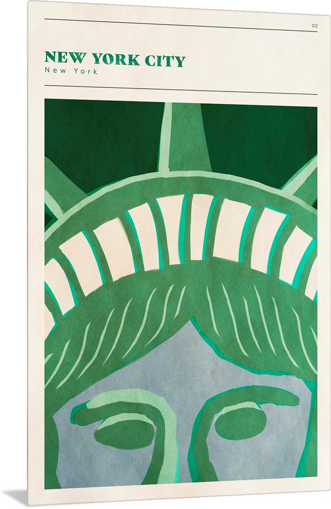 Vertical modern illustration of a close up the Statue of Liberty.