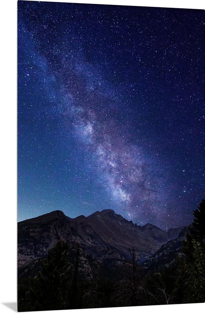 Photograph of the milky way over the Rocky Mountains in Rocky Mountain National Park.