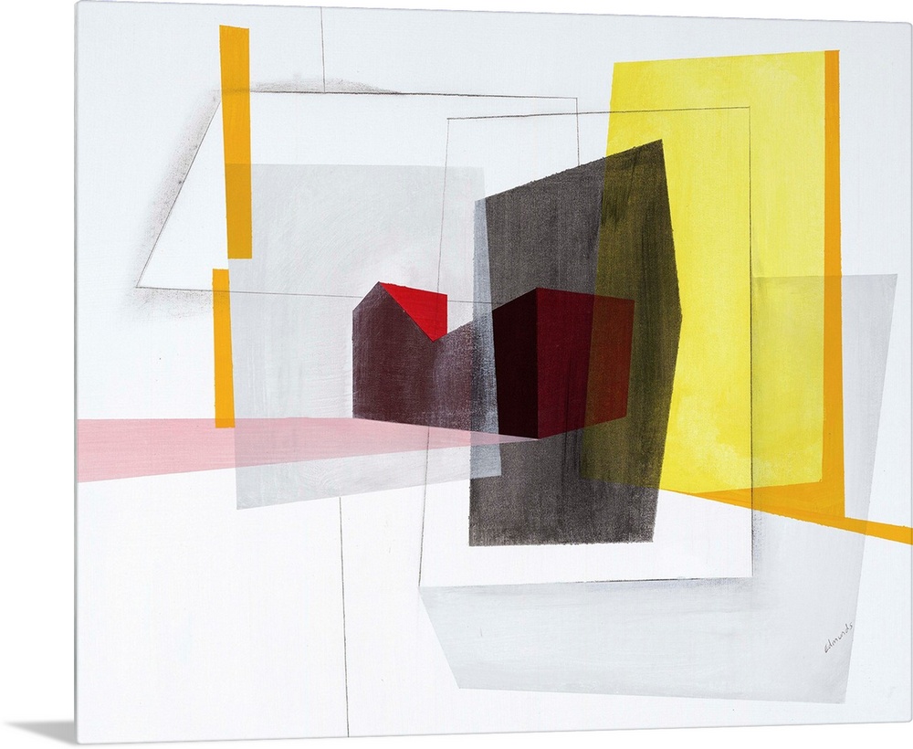 Contemporary artwork using geometric shapes and sharp lines to create an energetic, yet structured composition.