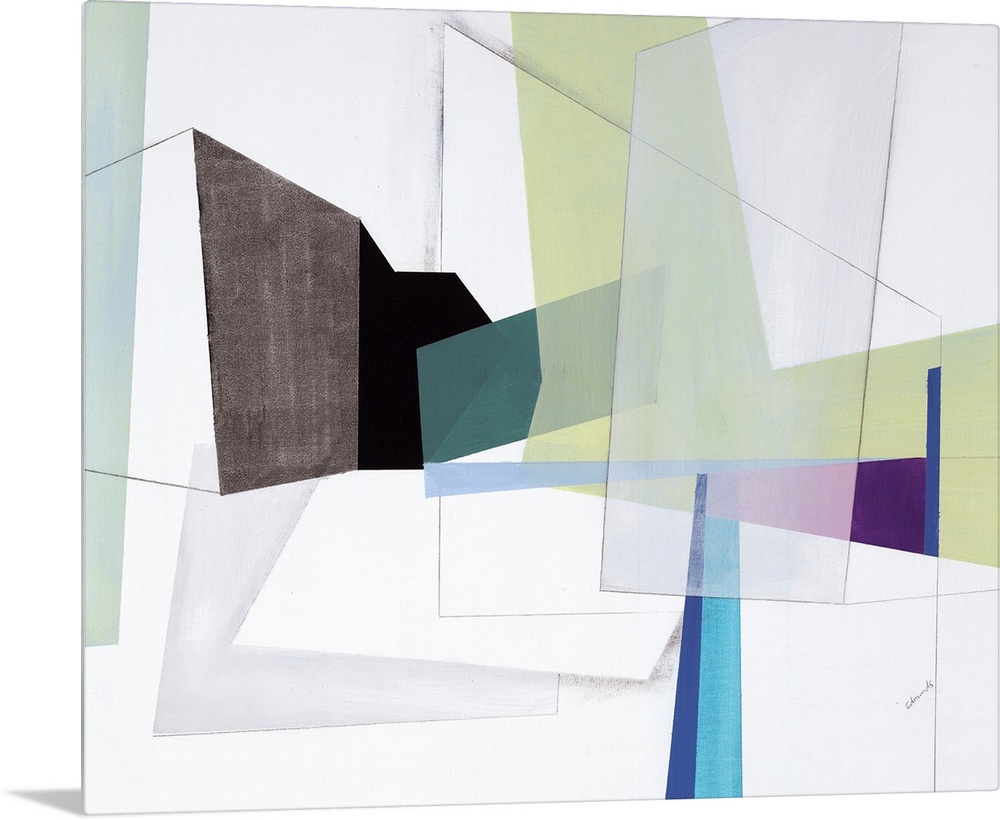 Contemporary artwork using geometric shapes and sharp lines to create an energetic, yet structured composition.