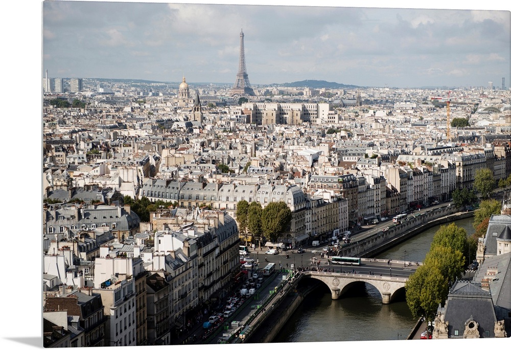 Photograph of a Paris Cityscape with the Eiffel Tower towering over the city.