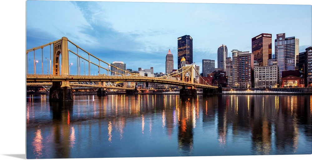 View of downtown Pittsburgh with Andy Warhol Bridge over the Allegheny River.