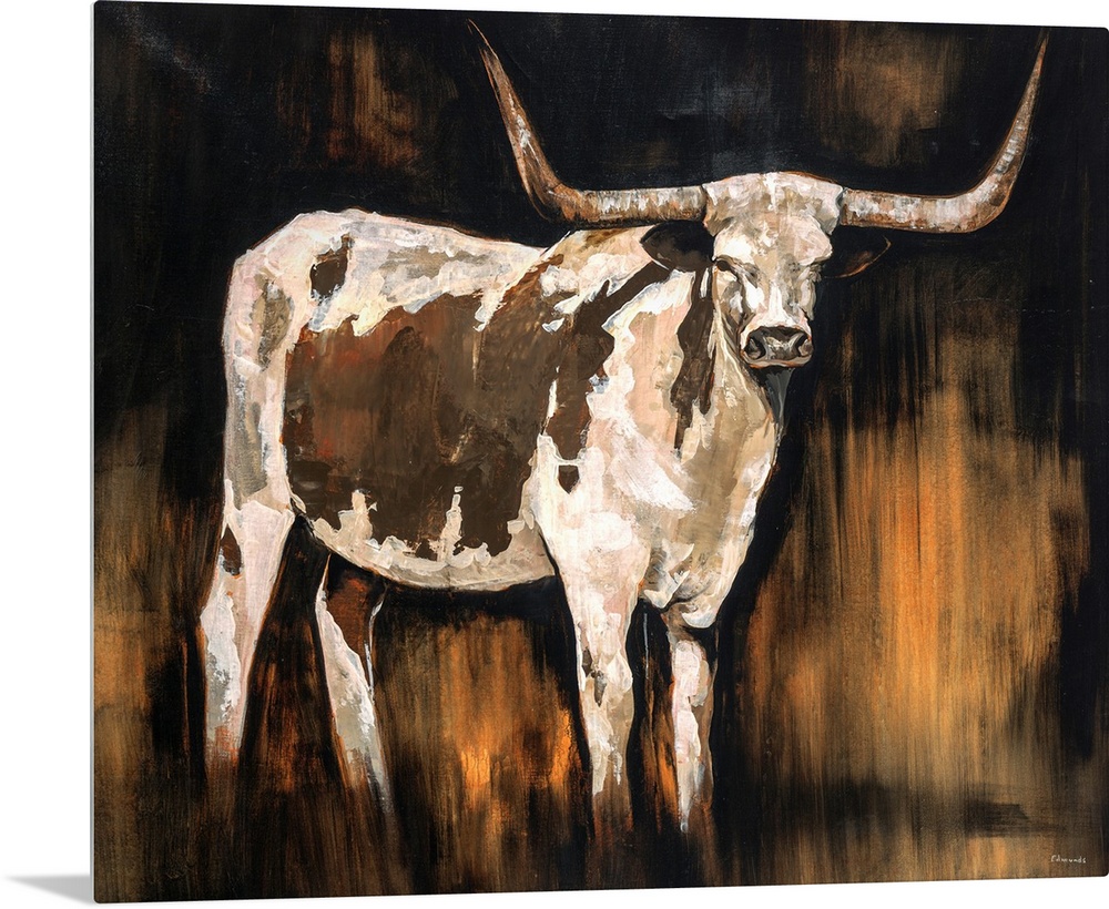 Earth-toned portrait of a Texas Longhorn.