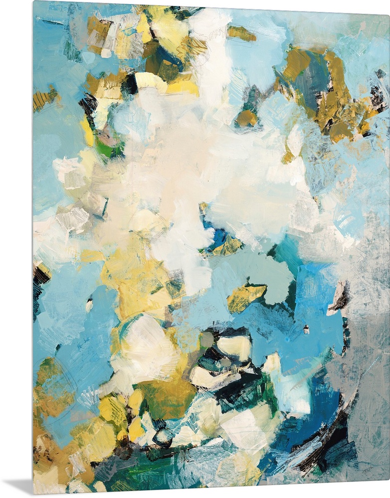 A contemporary abstract painting using a mixture of light tones to create a feeling of movement.