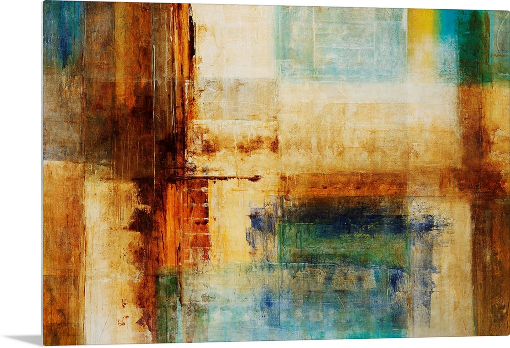 Abstract artwork that consists of blocks of color in different sizes running both horizontally and vertically on the print.