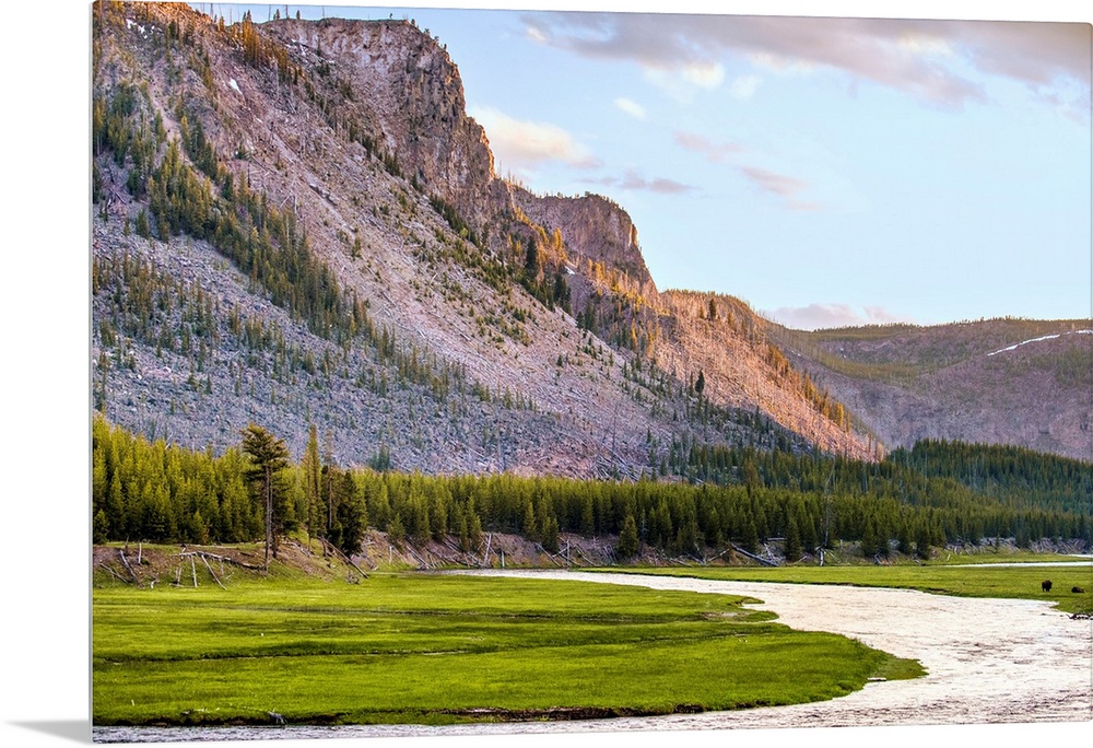River flowing along the mountains in Yellowstone National Park in Wyoming.