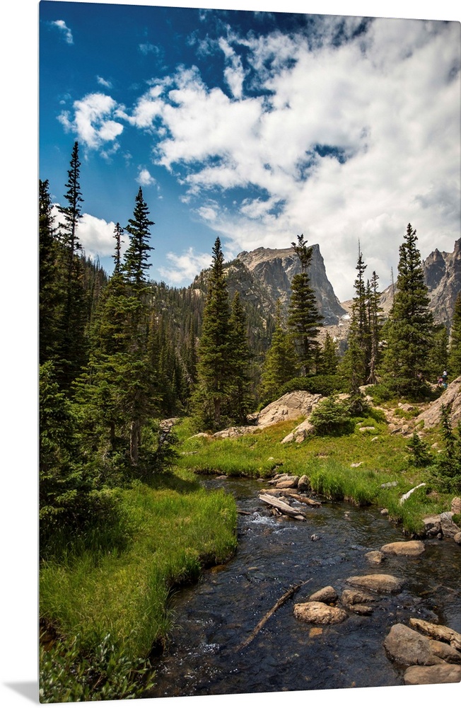 Landscape photograph of a stream going through Rocky Mountain National Park on a beautiful day.